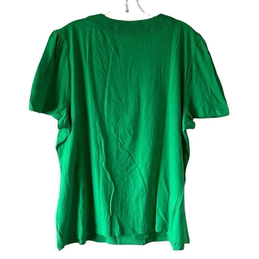 NEW Rafaella Short Sleeve Green V Neck Top - Picture 5 of 6